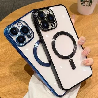 หรูหราชุบแม่เหล็กโปร่งใสเคสโทรศัพท์เข้ากันได้สําหรับiPhone 17 16 15 14 13 12 11 Pro Max Air XR 7 8 Plusไร้สายชาร์จนุ่มกันกระแทกเคสโทรศัพท์ใสฝาหลังAes