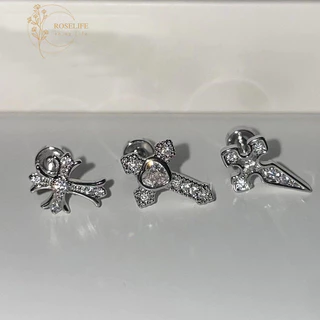 Roselife 1PC Punk Shining คริสตัลข้ามสกรูต่างหูผู้หญิงผู้ชาย Hypoallergenic Ear Studs เครื่องประดับ