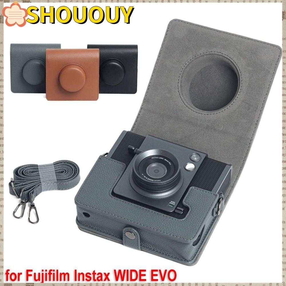 Shouuy ฝาครอบป้องกัน,กันกระแทกป้องกันรอยขีดข่วนกล้องทันที,แบบพกพาหนัง PU Retro กระเป๋าเก็บสําหรับ Fujifilm Instax WIDE EVO Travel
