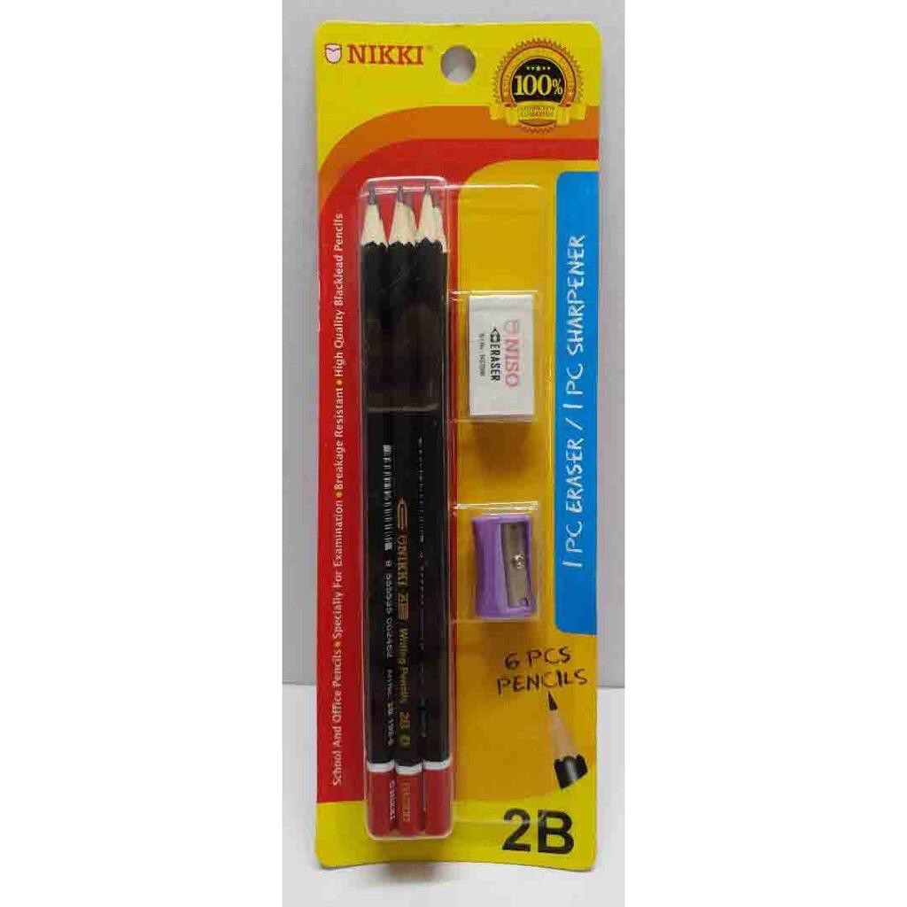NIKKI 2B PENCIL SET (6PCS 2B PENCIL, 1 ERASER, 1 SHARPENER) 2b6199