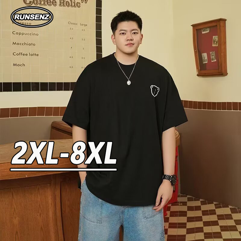 Xxl-8xl ผ้าฝ้ายเกาหลีแขนสั้น Tee Men Plus ขนาดรอบคอสบายๆหลวมเสื้อยืดขนาดใหญ่