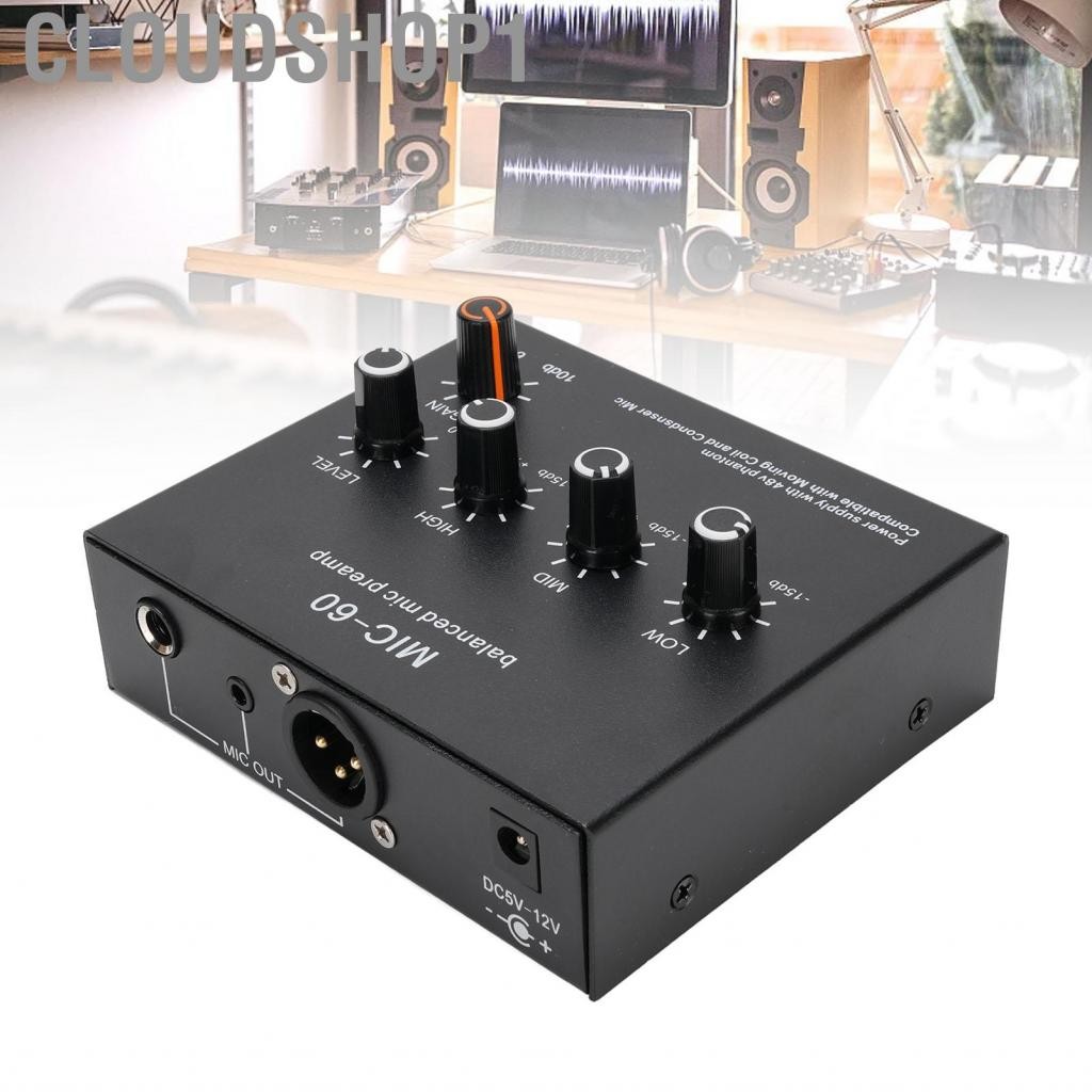 Cloudshop1 ไมโครโฟน preamp mic gain booster 48v แหล่งจ่ายไฟ pre amp สำหรับคอนเดนเซอร์แบบไดนามิก XLR 3.5 มม. 6.35 มม. อินพุตเอาต์พุต