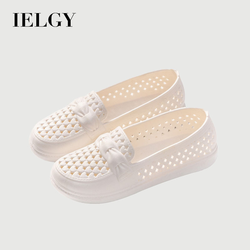 IELGY ลื่น Soft-soled PVC Casual Slip-on ฟุต Cut-out Flats รองเท้าแตะโบว์สําหรับผู้หญิง