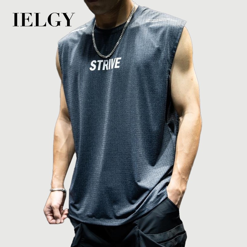 IELGY ฤดูร้อนเสื้อกั๊กแขนกุดแห้งเร็วผู้ชายหลวม บวก ขนาดกีฬาฟิตเนสสีขาว สูงสุด