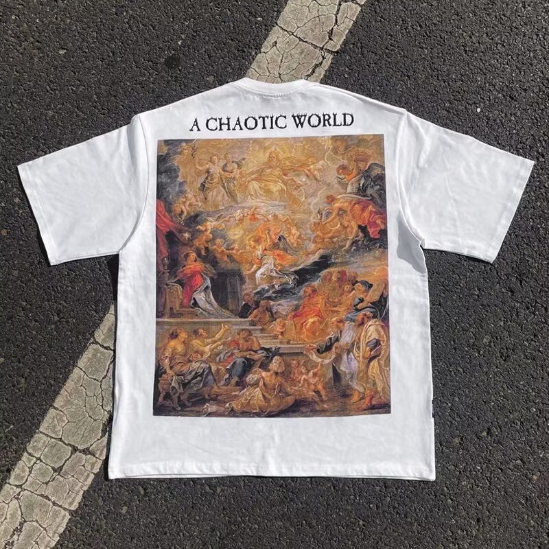 เอร์เชนชิ แฟชั่นแบรนด์ฤดูร้อนผ้าฝ้ายแขนสั้นเสื้อยืดอินเทรนด์หลวมพิมพ์เสื้อ