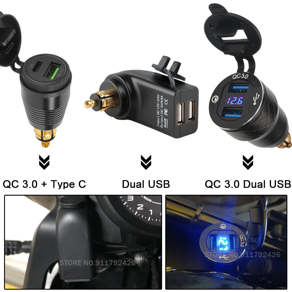 QC3.0 Dual USB Charger 12V อะแดปเตอร์ Hella DIN ซ็อกเก็ตสําหรับ BMW F750GS S1000XR F800R R1250GS G650XGS F900R R1200RT R1200GS ADV