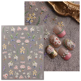 HAMA นูนสติกเกอร์เล็บขายส่งฤดูใบไม้ผลิและฤดูร้อนดอกไม้เล็กๆ Tulips Chrysanthemums ดอกไม้ป่าสติกเกอร์ประณีต Decals ตกแต่งเล็บแต่งงานเจ้าสาวเล็บ