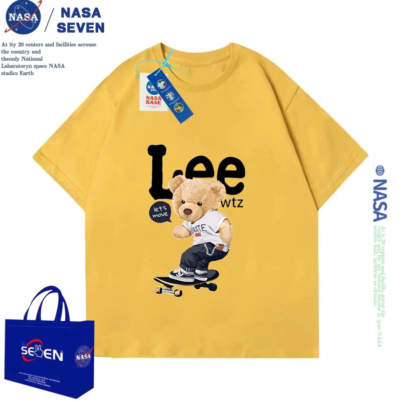 NASA 2025 สินค้าใหม่! เสื้อยืดแขนสั้นสำหรับเด็ก 100-160 สบายและนุ่ม แฟชั่นการ์ตูนน่ารักดูดซับผ้าผ้านุ่มสไตล์เกาหลี