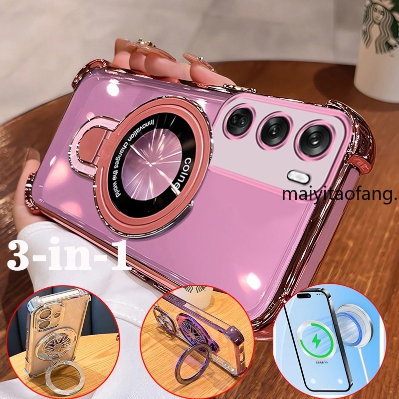 [3 in 1]สําหรับVIVO Y19S 4G 2024 V40 LITE 4G TPUชุบU Bracketสี่มุมโปร่งใสกันกระแทกเคสโทรศัพท์ฝาครอบQ