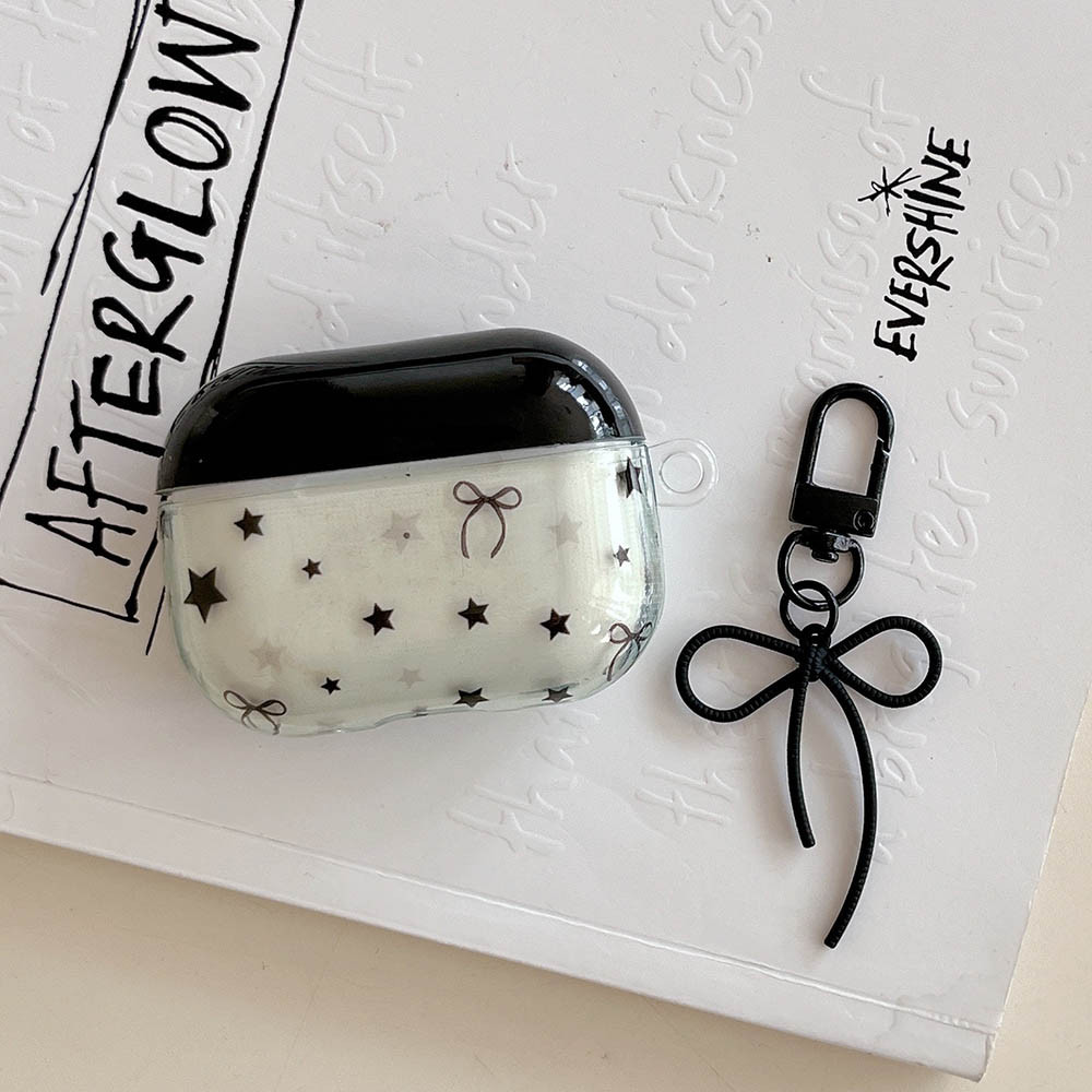 Ins สีดําโปร่งใส Star Bow จี้ AirPods4 สําหรับ AirPods 2 Pro 2nd Pro2 AirPods3 ชุดหูฟังไร้สายบลูทูธกรณี