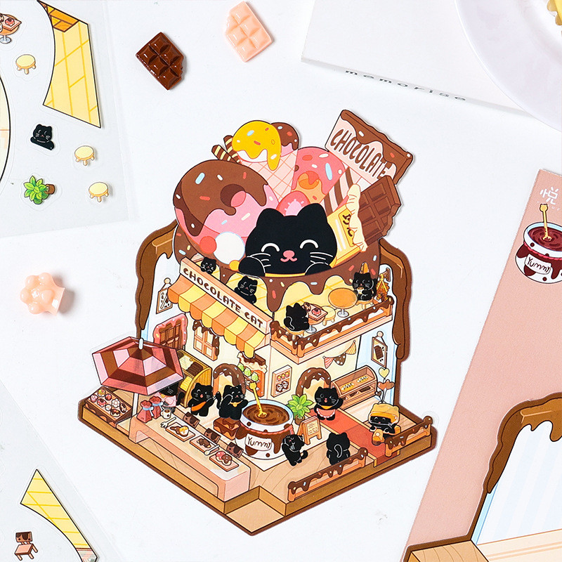 Kowei 3 ชิ้นลูกแมว Workshop Series 3D ภูมิทัศน์สติกเกอร์กันน้ําวัสดุน่ารักสมุดภาพ Decals สําหรับหญิง Journaling Planner สติกเกอร์น่ารักเครื่องเขียนอุปกรณ์ - รูปที่ 2