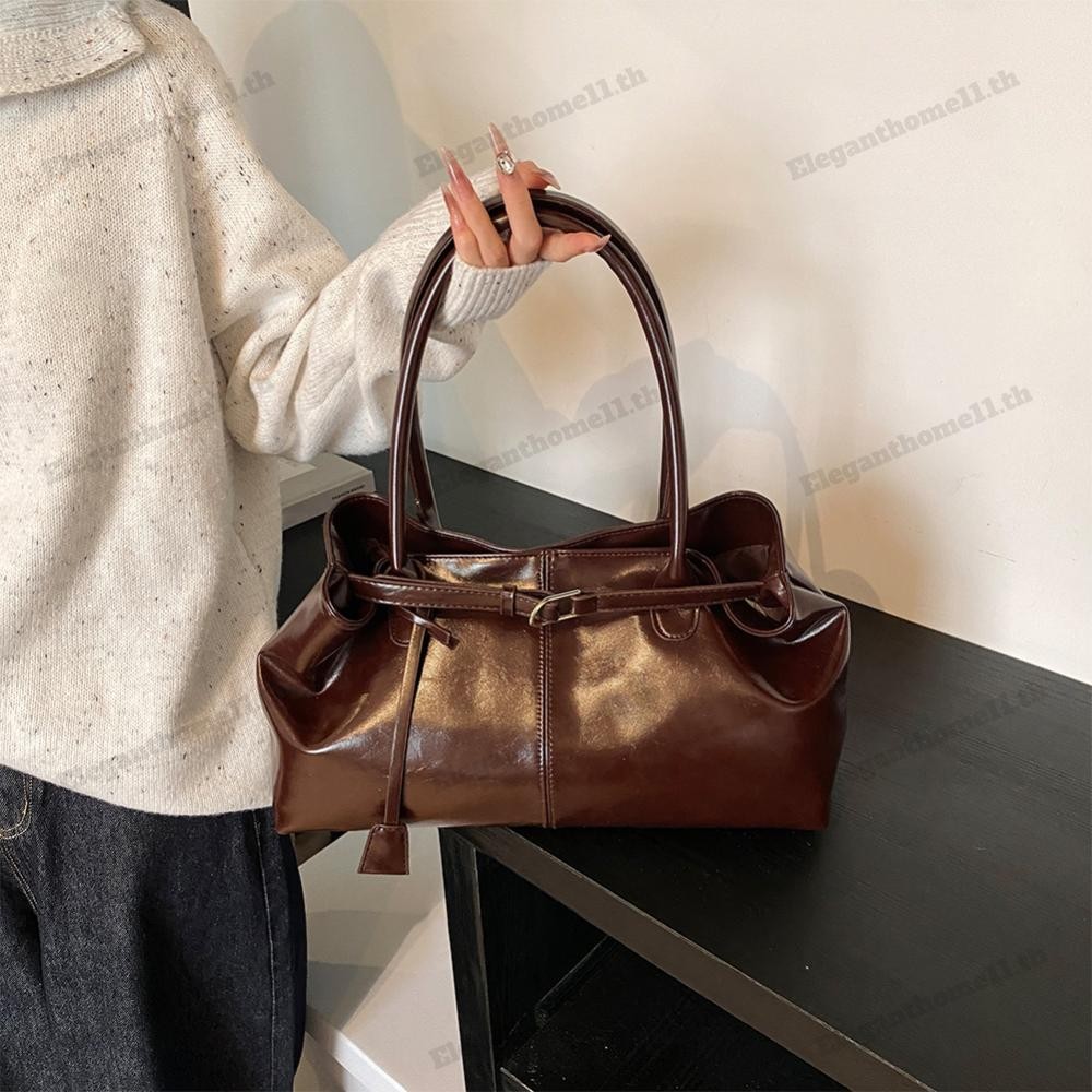 🚚สต็อกพร้อมในกรุงเทพ🚚 หนัง PU Hobo กระเป๋าถือ Slouchy กระเป๋าสะพาย Retro Top Handle กระเป๋าแฟชั่น Satchel กระเป๋าสําหรับผู้หญิงทํางานช้อปปิ้งท่องเที่ยว