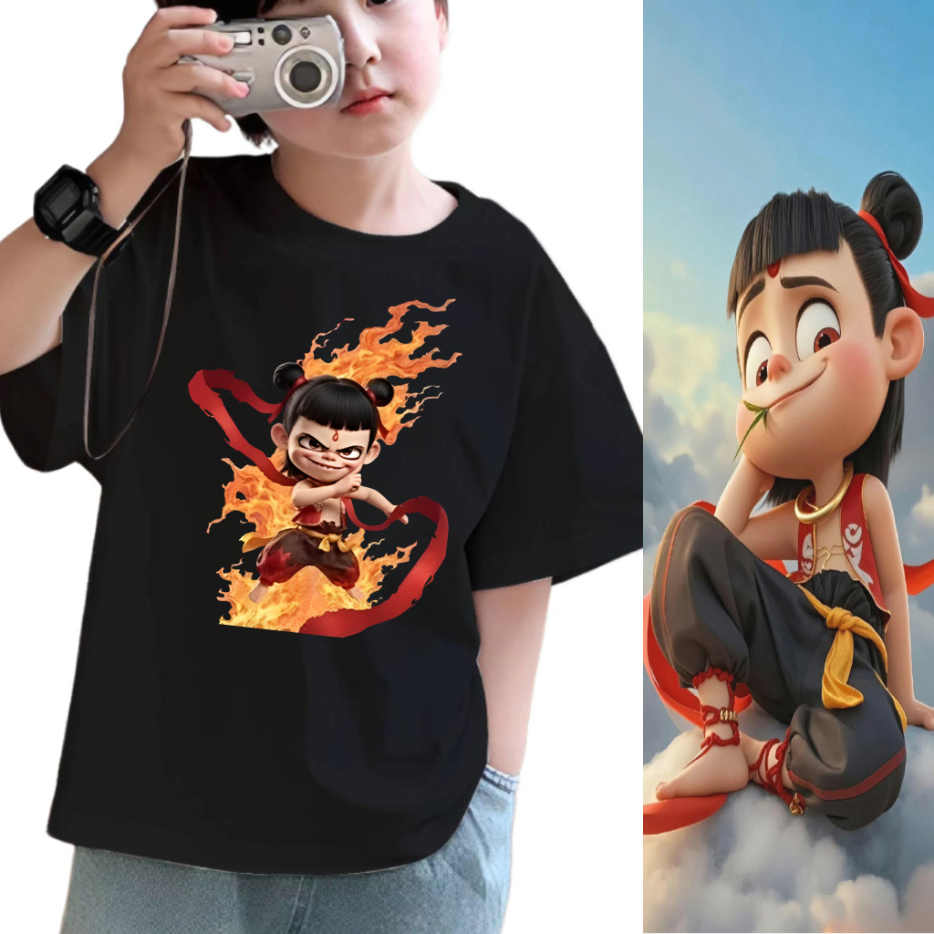 Nezha เสื้อยืดสําหรับเด็ก 衣服 การ์ตูนเสื้อ Nezha พิมพ์เสื้อสําหรับเด็กชายและเด็กหญิงฤดูร้อนเด็ก Nezha