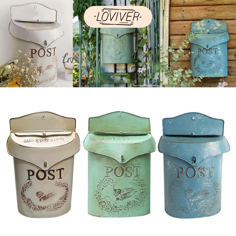 LOVIVER ตู้รับจดหมายติดผนังสําหรับงานหนัก - กล่องจดหมายเหล็กตกแต่งวินเทจ - กล่องจดหมายบ้านไร่แบบล็อคได้กล่องแขวนผนัง
