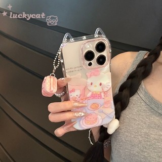 Iphone 16 15 14 13 12 11 Pro Max X Xr Xs Max 7 8 Plus SE2020 เคสโทรศัพท์น่ารักและการพักผ่อนพร้อม KT Cat Pattern Cats Ears Clear Soft + Lanyard ฝาหลัง