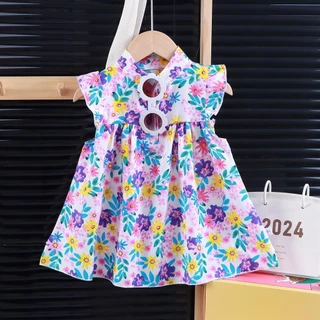 Dolemi Baby ชุดเดรสกระโปรงเด็กผู้หญิง ใส่เทียวน่ารัก ชุดเดรสลายดอกไม้ น' ารักสำหรับเด็ กผู้ หญิง1-9 ชุดเดรสลายดอกไม้