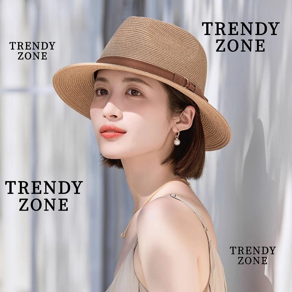 Trendyzone หมวกฟางสานปีกกว้าง ป้องกันรังสียูวี ระบายอากาศนุ่ม สําหรับชายหาด ฤดูร้อน