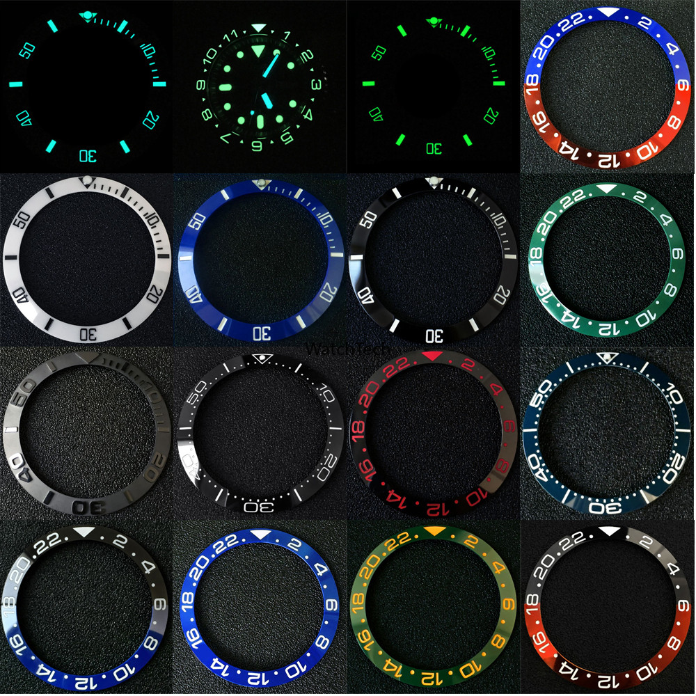 Sloped Blue Ceramic Watch Bezel ใส่ + สติ๊กเกอร์สําหรับ GMT Submariner Daytona Seiko SKX007 SRPD