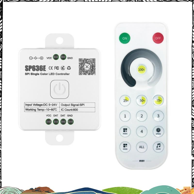 Super AND-SP636E SPI DC5-24v คอนโทรลเลอร์ขาวดําพร้อมรีโมทคอนโทรลรองรับรีโมทคอนโทรลสัมผัส 2.4G