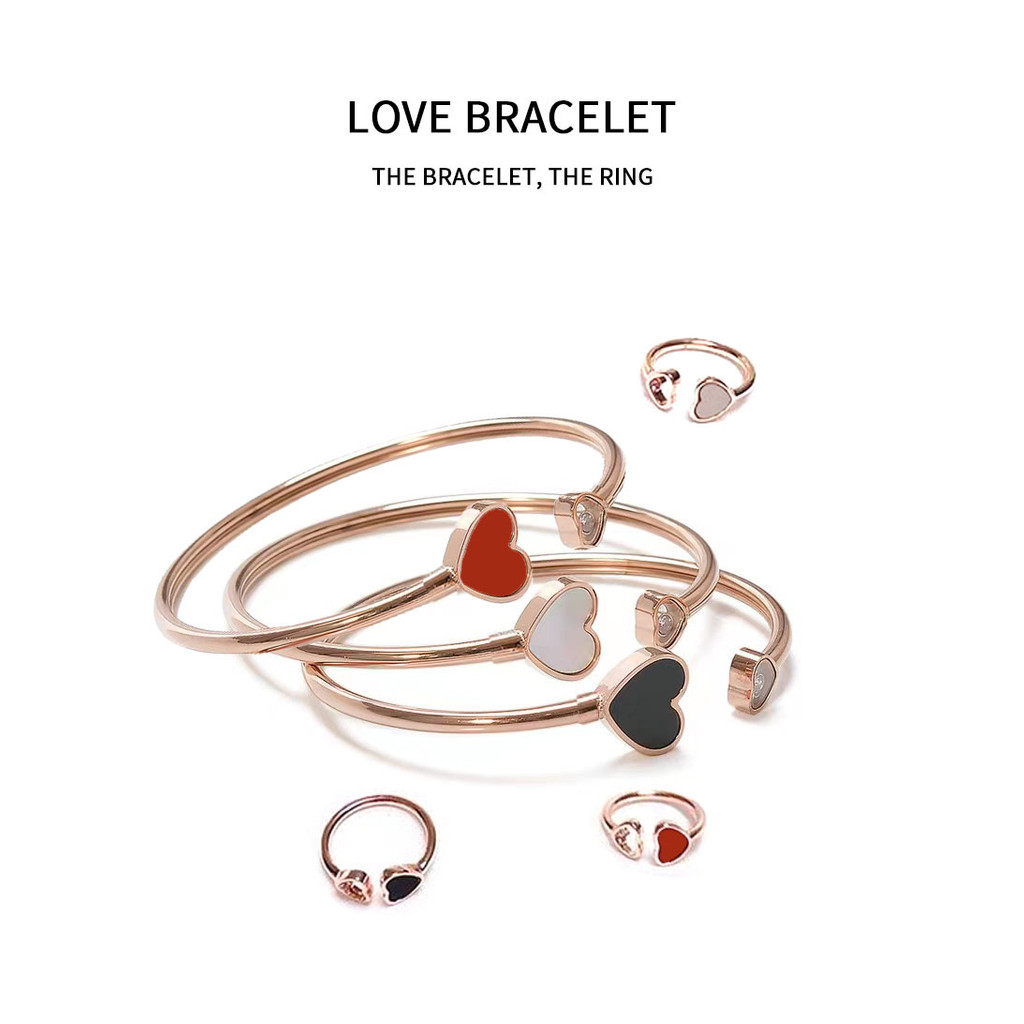 สร้อยข้อมือเรียบง่ายเปิดหัวใจพีชสีโรสโกลด์ 18K
