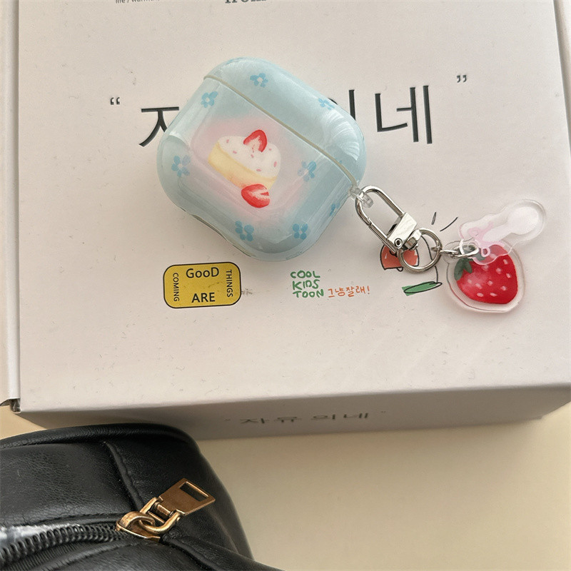 ขนมสตรอเบอร์รี่สีฟ้าสําหรับ Airpods 1/2 3 Pro Pro2 Airpods4 ชุดหูฟังไร้สายบลูทูธป้องกันกรณี Air Pods