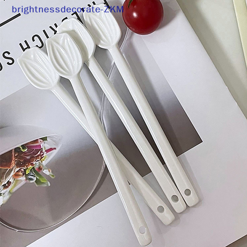 [Brightdecorate] ช้อนกาแฟเซรามิค ด้ามจับยาว ลายดอกทิวลิป สําหรับคนชานม ไอศกรีม ขนมหวาน ชานม น้ําผึ้ง 1 ชิ้น