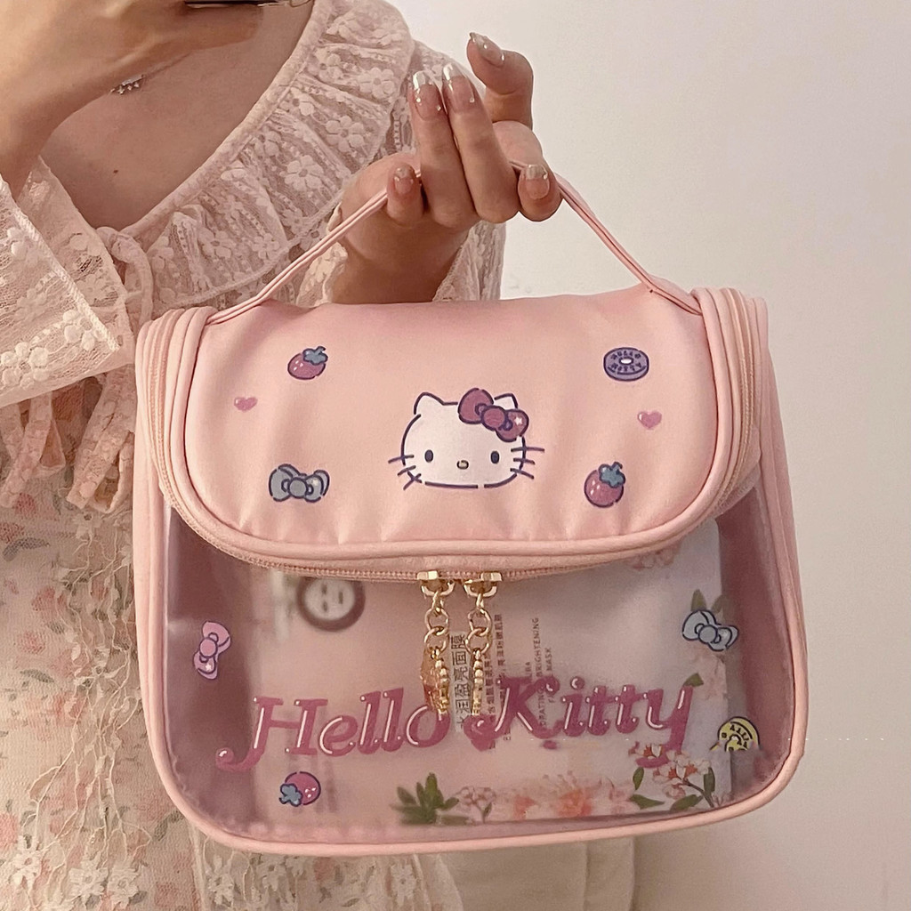 กระเป๋าเครื่องสําอาง กันน้ํา ขนาดใหญ่ จุของได้เยอะ แบบพกพา ลายการ์ตูนเฮลโลคิตตี้ เหมาะกับการเดินทาง