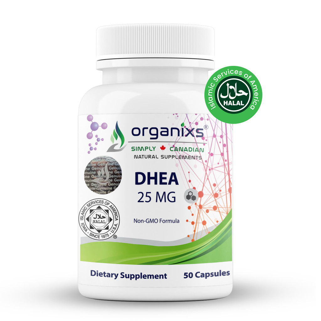 Organixs Canada Halal Natural DHEA 25mg, 50 Capsules