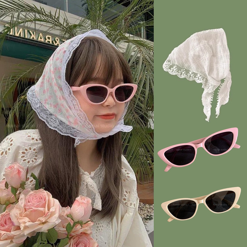 Jojo COCO ผ้าโพกหัว ผ้าพันคอ ลูกไม้ ทรงสามเหลี่ยม สีขาว สไตล์ฝรั่งเศส เครื่องประดับ สําหรับผู้หญิง 2024