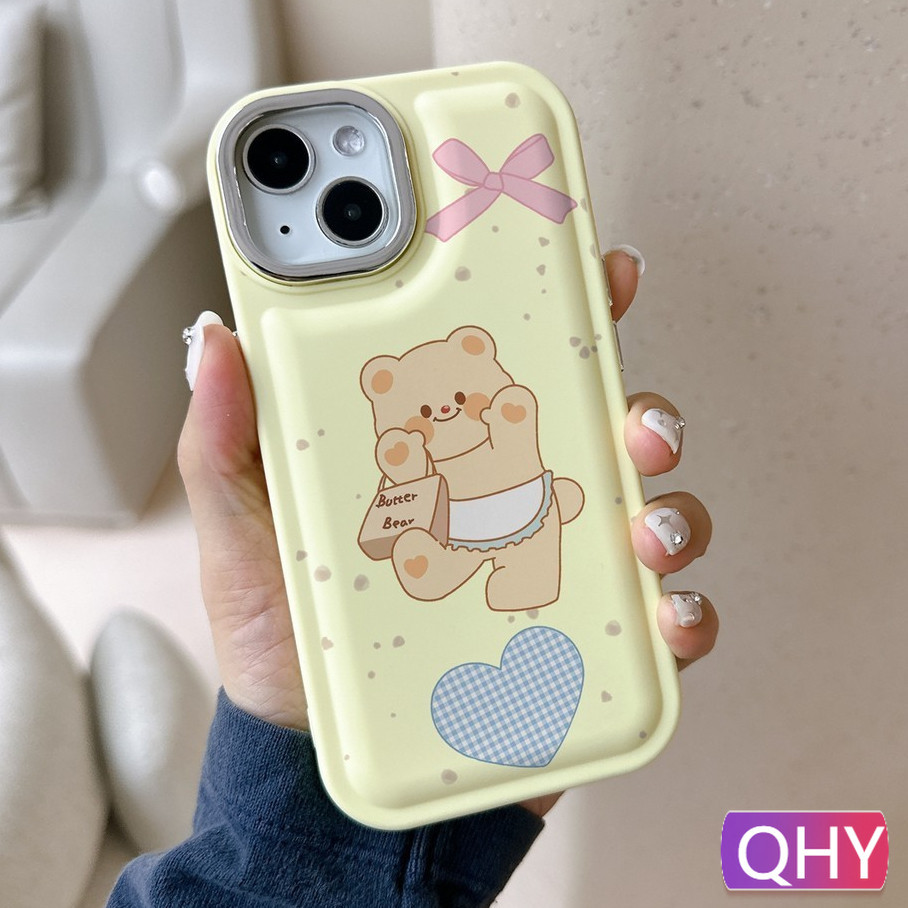 Qhy - ใหม่ เคสโทรศัพท์มือถือแฟชั่น กันหล่น ลายหมีน่ารัก มีปุ่มปรับระดับเสียง สําหรับ iphone 15 14 7 8 plus xs XR 11 12 13 pro max