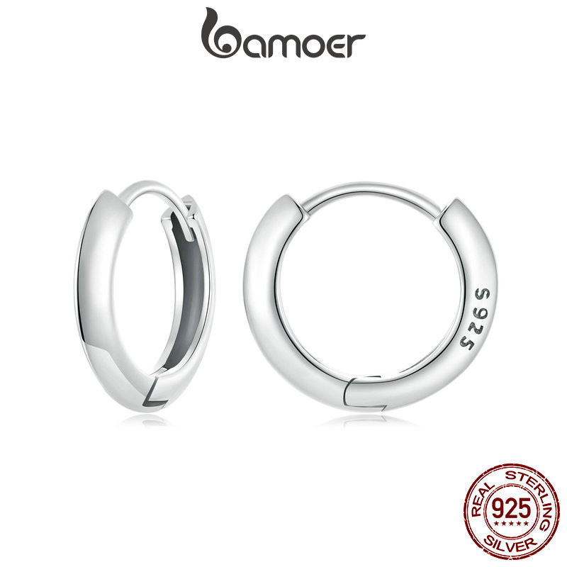 Bamoer ต่างหูห่วงเงินสเตอร์ลิง 925 สไตล์คลาสสิก เครื่องประดับ สําหรับผู้หญิง