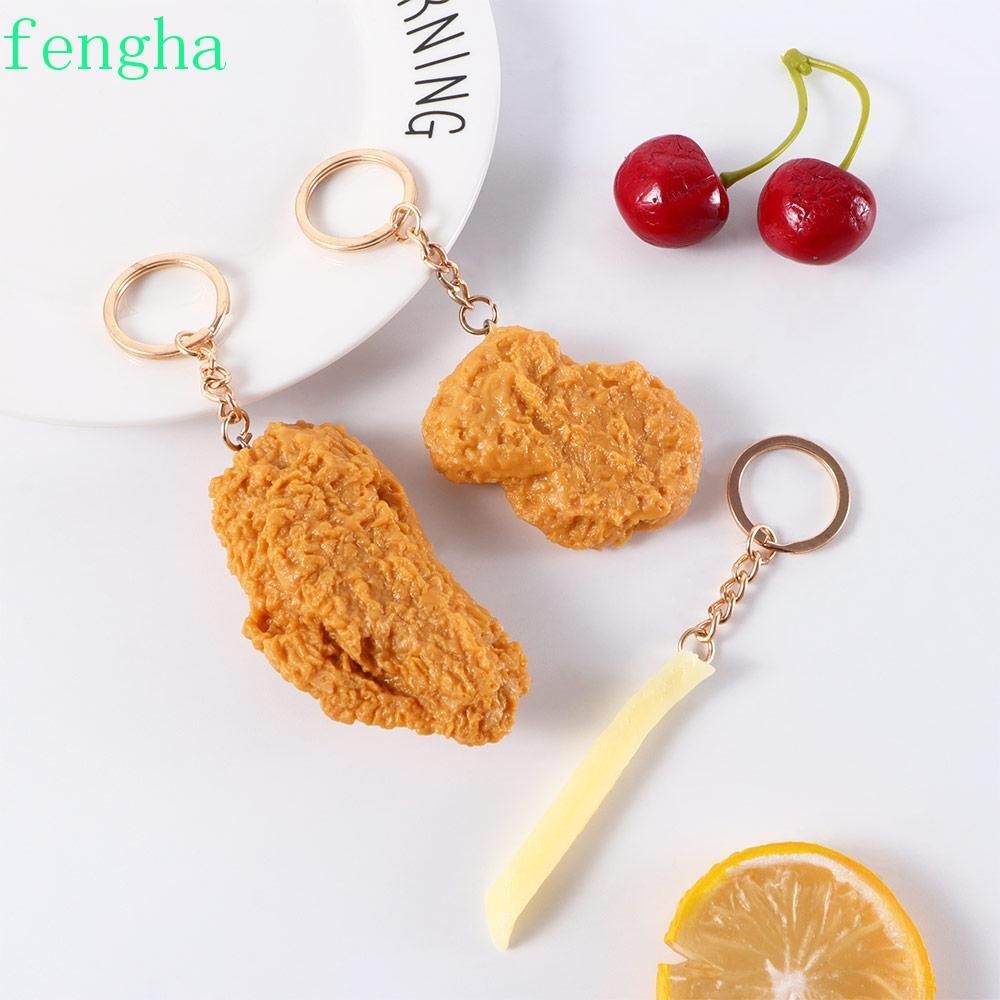 Fengha พวงกุญแจอาหารเทียม รูปไก่ทอด เฟรนช์ฟรายส์ ไก่ทอด สร้างสรรค์ สําหรับของขวัญ