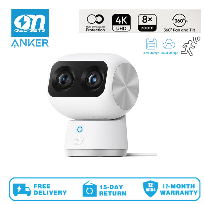Anker T8416 Eufy Security Indoor Cam S350, กล้องคู่, กล้องรักษาความปลอดภัยความละเอียด 4K UHD พร้อมซู
