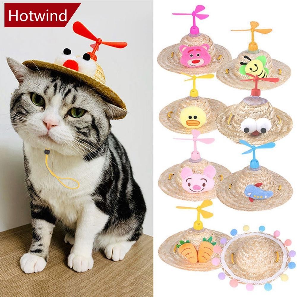 Hotwind หมวกฟางไม้ไผ่ ขนาดเล็ก สไตล์ฮาวาย สําหรับสัตว์เลี้ยง สุนัข แมว D6I6 1 ชิ้น