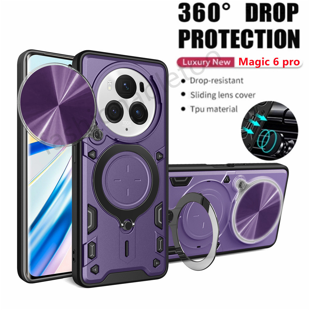 เคสโทรศัพท์มือถือ กันกระแทก ป้องกันเลนส์กล้อง พร้อมแหวนขาตั้ง สําหรับ Honor Magic 6 pro Lite 6pro 6L