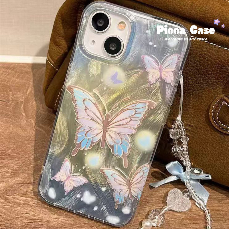 เคสโทรศัพท์มือถือ เรืองแสง ลายผีเสื้อ ดวงจันทร์ ดอกไม้ พร้อมสายโซ่ สําหรับ Redmi 13C 12 9A 9 10 9T 1