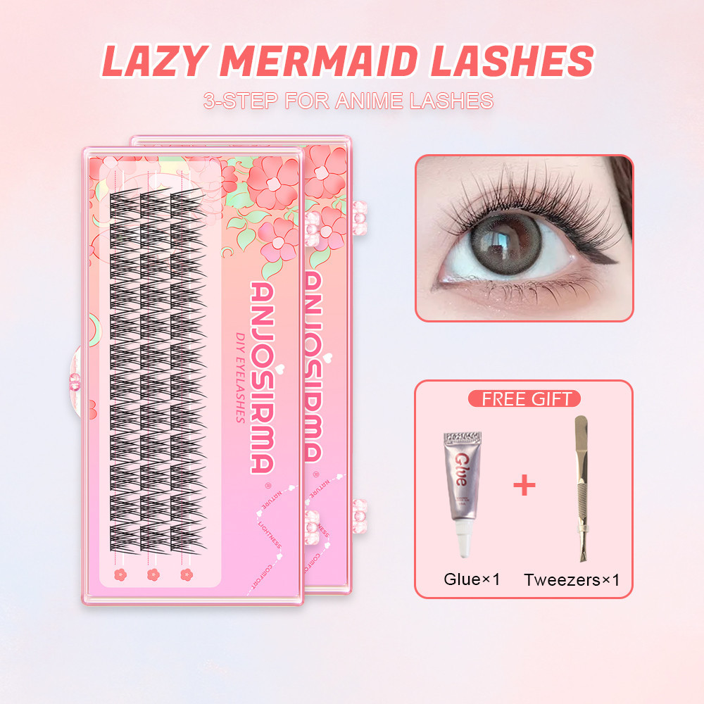 [ฟรีกาวติดขนตา] Anjosirma ใหม่ นางฟ้า การ์ตูน หางปลา ขนตา DIY ขนตาปลอม ต่อขนตา นุ่ม ใช้ทุกวัน ดูเป็นธรรมชาติ