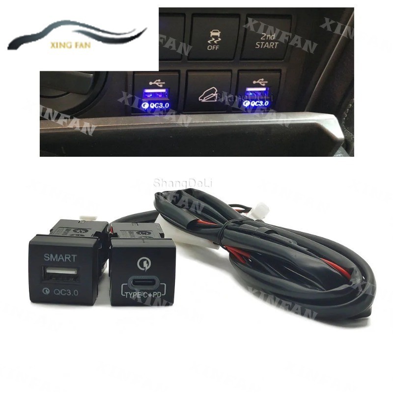 Xf ซ็อกเก็ตชาร์จโทรศัพท์มือถือ USB Type-c PD แบบคู่ ชาร์จเร็ว สําหรับ Toyota PRADO 2018-2022