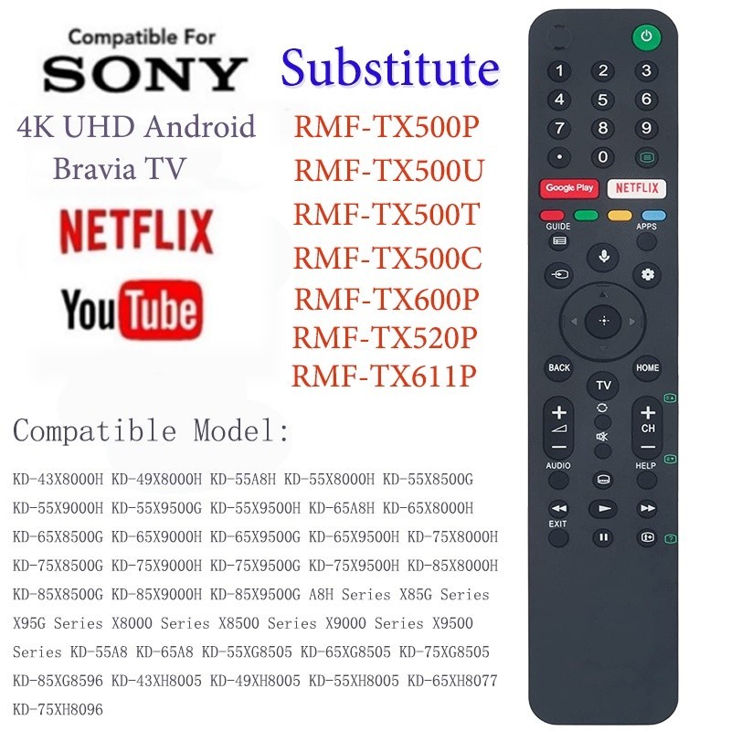 ใหม่ RMF-TX500P รีโมตควบคุม แบบเปลี่ยน (ไม่มีฟังก์ชั่นเสียง) สําหรับ Sony TV KD-43X8000H KD-49X8000H KD-55A8H KD-55X8000H KD-55X8500G KD-55X9000H KD-55X9500G KD-65A8H