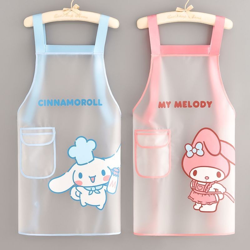 Kuromi Sanrio kurom Melody หยกผ้ากันเปื้อนพุดเดิ้ลน่ารักทิ้งผ้ากันเปื้อน TPU กันน้ําห้องครัวในครัวเรือนแฟชั่นสดสไตล์ใหม่ทํางานทําอาหารเสื้อผ้าทํางาน K7