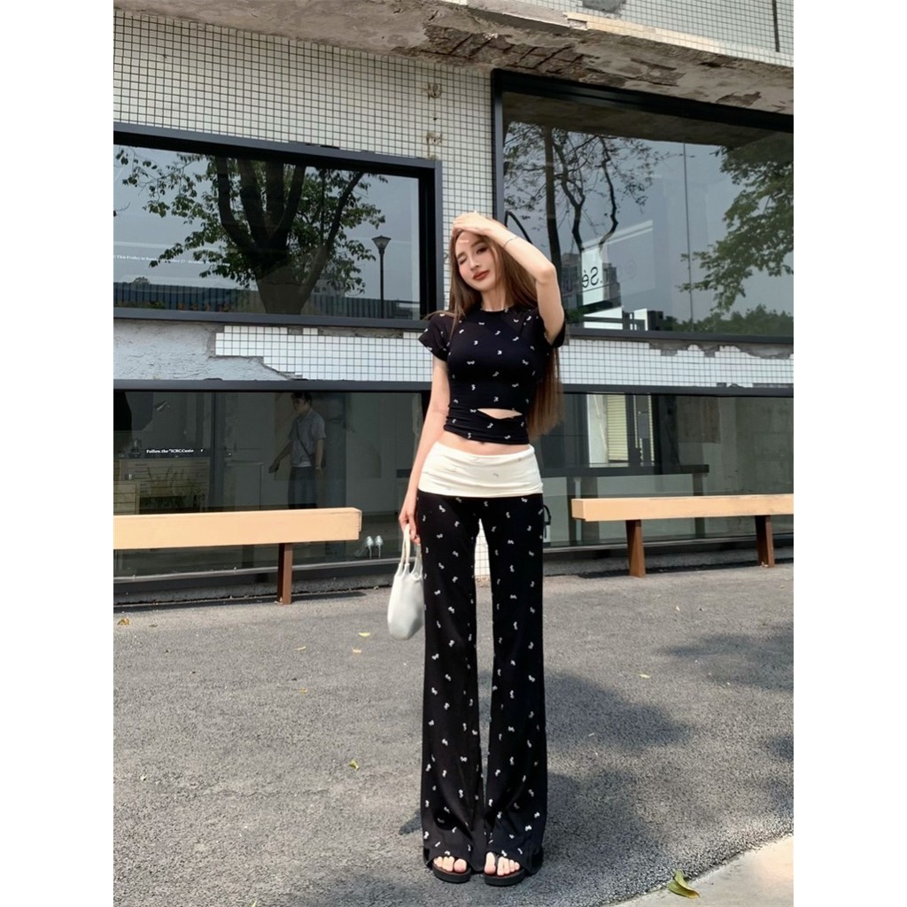 Liasynn เสื้อท็อป และกางเกง สไตล์เรโทร แฟชั่นสําหรับเด็กผู้หญิง 2 ชิ้น