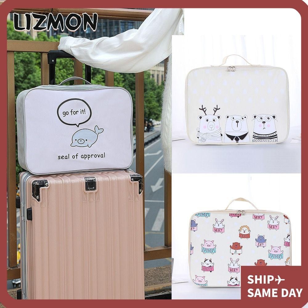 Lizmon กระเป๋าเดินทาง หนัง PU พิมพ์ลายการ์ตูน ความจุขนาดใหญ่ แบบพกพา สําหรับใส่กล่องอาหารกลางวัน นักเรียน