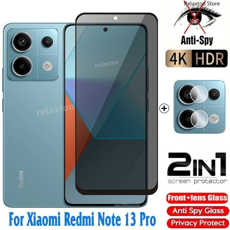 2in1 ความเป็นส่วนตัวป้องกันหน้าจอฟิล์มแก้วสําหรับXiaomi Redmi Note14 Note13 หมายเหตุ 14 13 Pro Plus Pro + Note13Pro + Note14Pro + RedmiNote14Pro + 4G 5G Anti Spyโค้งหน้าจอด้านหน้าด้านหลังCam