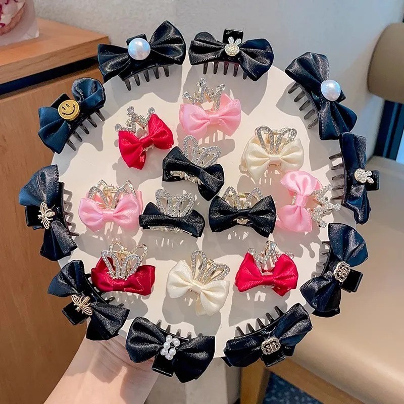 กิ๊บติดผม ผ้ากํามะหยี่ ประดับโบว์ด้านข้าง รูปปลาฉลาม สีดํา เครื่องประดับ แฟชั่นสําหรับผู้หญิง 6 แพ็ก