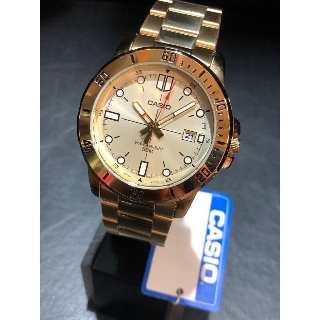 ใหม ่ CASIO CASIO Swordfish นาฬิกาผู ้ ชายกีฬานาฬิกากันน ้ ํา MTP-VD01G-9E Gold ดําน ้ ํา GL-1E