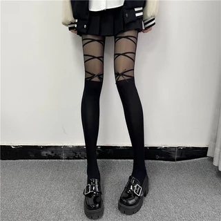 🎀พร้อมส่ง🎀y2k ถุงน่องแฟชั่นถุงน่องยาวแต่งโบว์สุดเซ็กซี่ ขาว ดำ สไตล์โลลิต้า