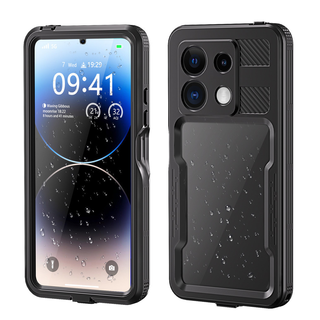 สําหรับ Xiaomi Redmi หมายเหตุ 15 13 14 Pro + 5G IP68 กรณีกันน้ํา Bulti-in ป้องกันหน้าจอฝาครอบว่ายน้ํากลางแจ้งกันกระแทกโทรศัพท์ใต้น้ํา 360 ฝาครอบป้องกัน