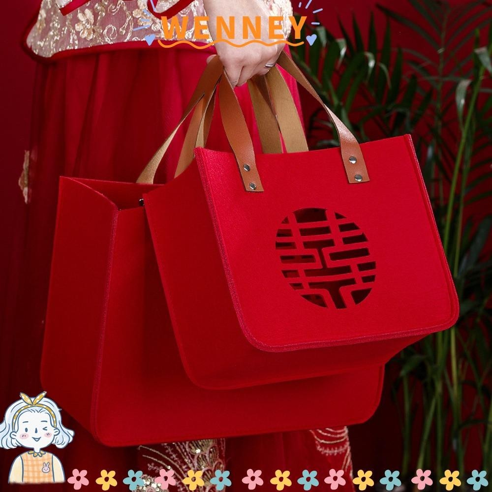 Wenney Felt Gift Bag, Felt Square Shape Candy Lucky Bag, PU Handle Storage Bag
