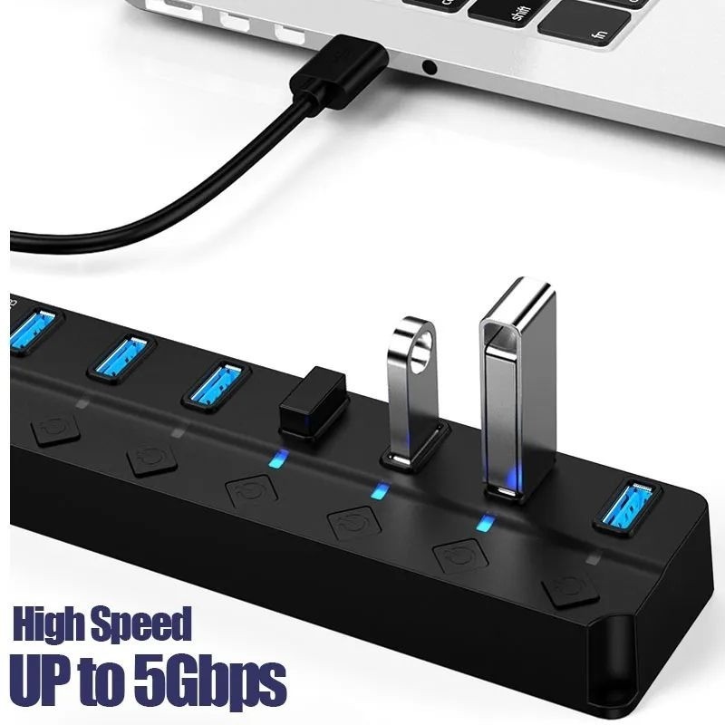 Usb A HUB 7 in 1 USB to USB 3.0 2.0 Splitter Docking Station USB3.0 HUB พร้อมอะแดปเตอร์ไฟ 5Gbps วันที่ Transfer ชาร์จสําหรับ PC แล็ปท็อปเมาส์คีย์บอร์ดเครื่องพิมพ์ ราคา ถูกที่สุด ดีลบีเคเค แกลเลอรีภาพที่ 6