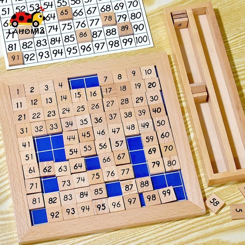Lahomia Montessori 1-100 Number Board 1 ถึง 100 ตัวเลขติดต ่ อกันสําหรับเด ็ กของขวัญ